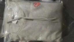 Front small red heart velvet cardigan gray