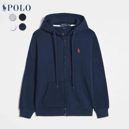Zipper style with navy blue and red logo