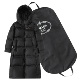 连帽长款羽绒服字母小标黑