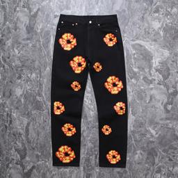 黑色牛仔裤（火焰花环）