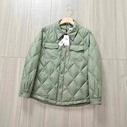 L鳄羽绒服方格青绿