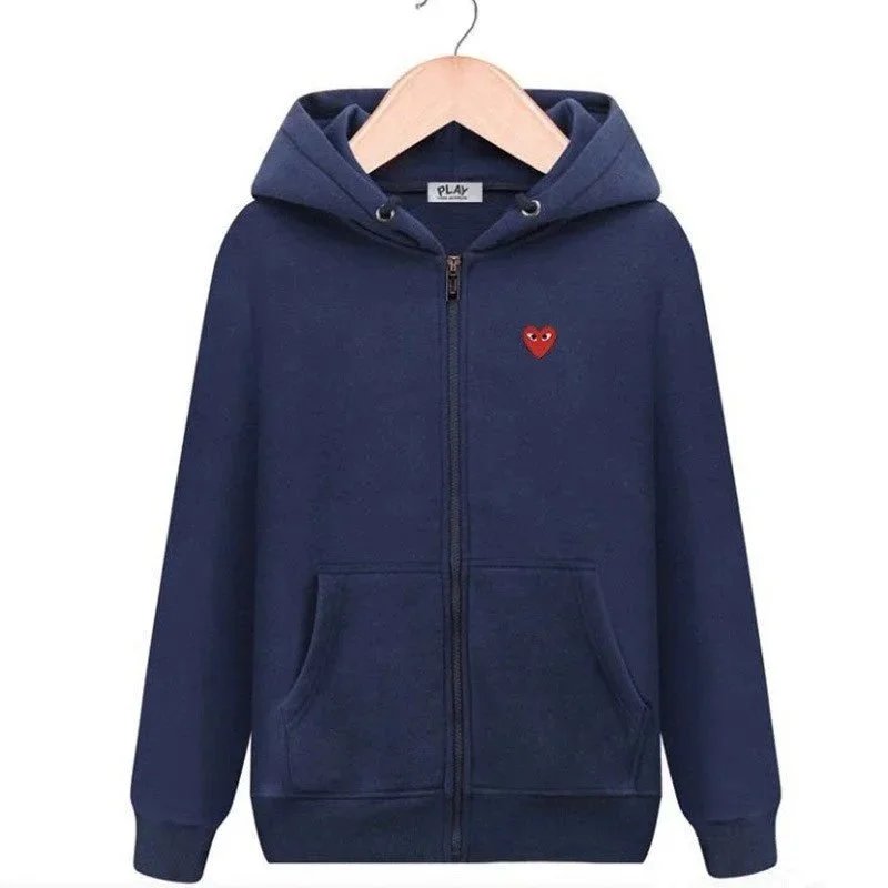 Front small red heart looped cardigan in navy blue